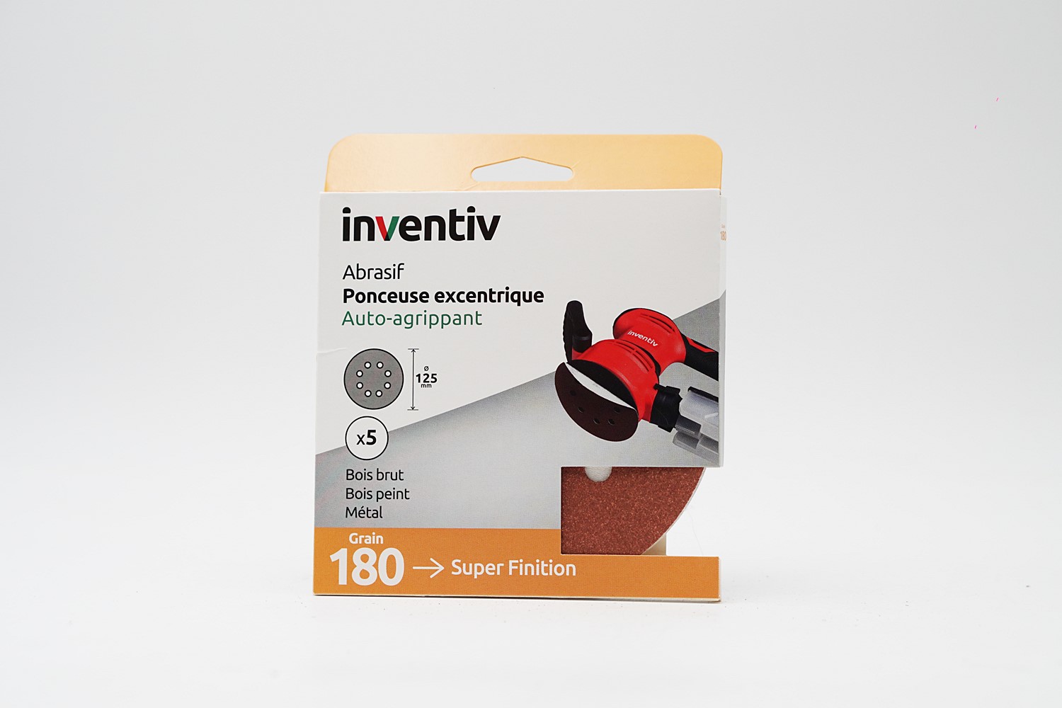 5 Disques de ponçage 8 Trous Ø125mm Grain 180 - INVENTIV